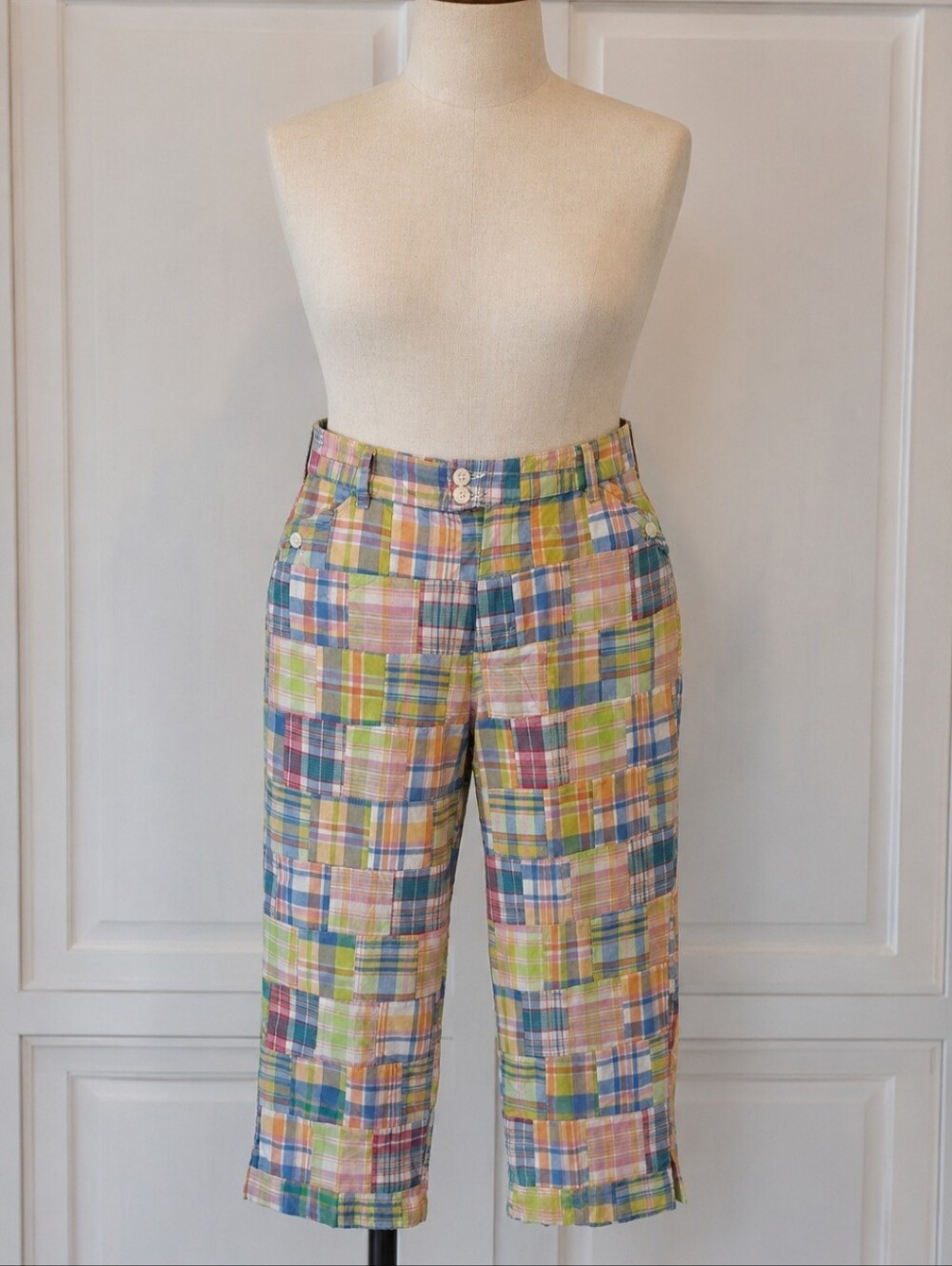 Sag Harbor Sport Pastel Patchwork Madras Plaid Cotton Cropped Pants
